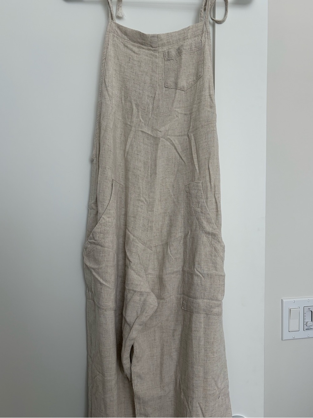 Linen-Blend Tie-Strap Jumpsuit in Natural Beige
